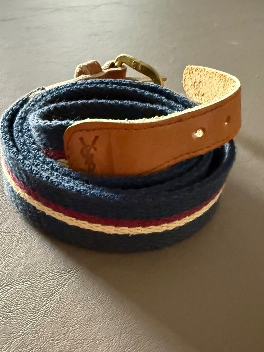 Vintage 1980s Yves Saint Laurent (YSL) Striped Woven Canvas Belt